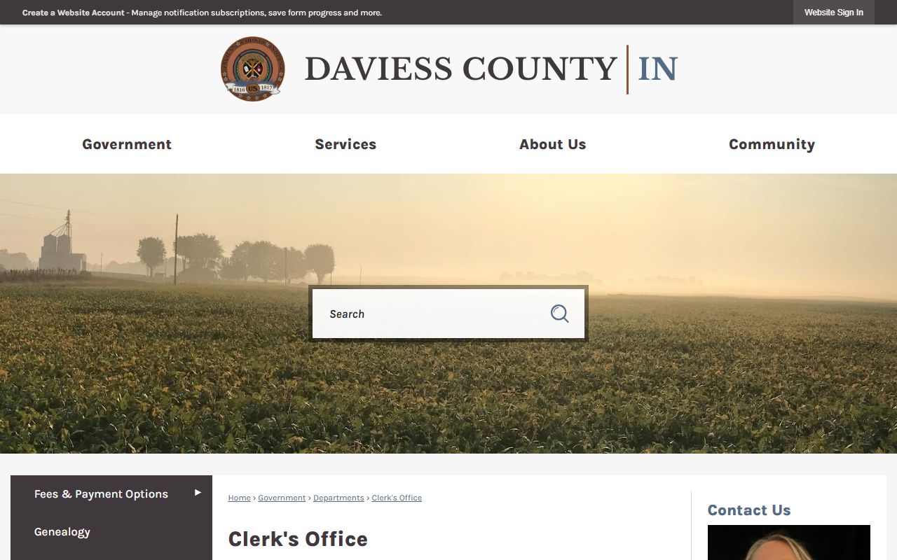 Daviess County Clerk records office page