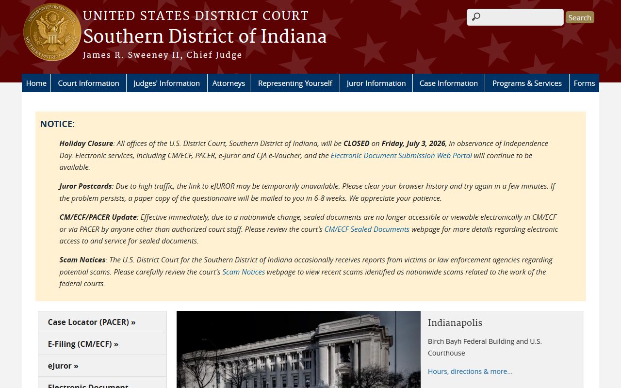 Daviess County court dockets Southern District of Indiana federal court