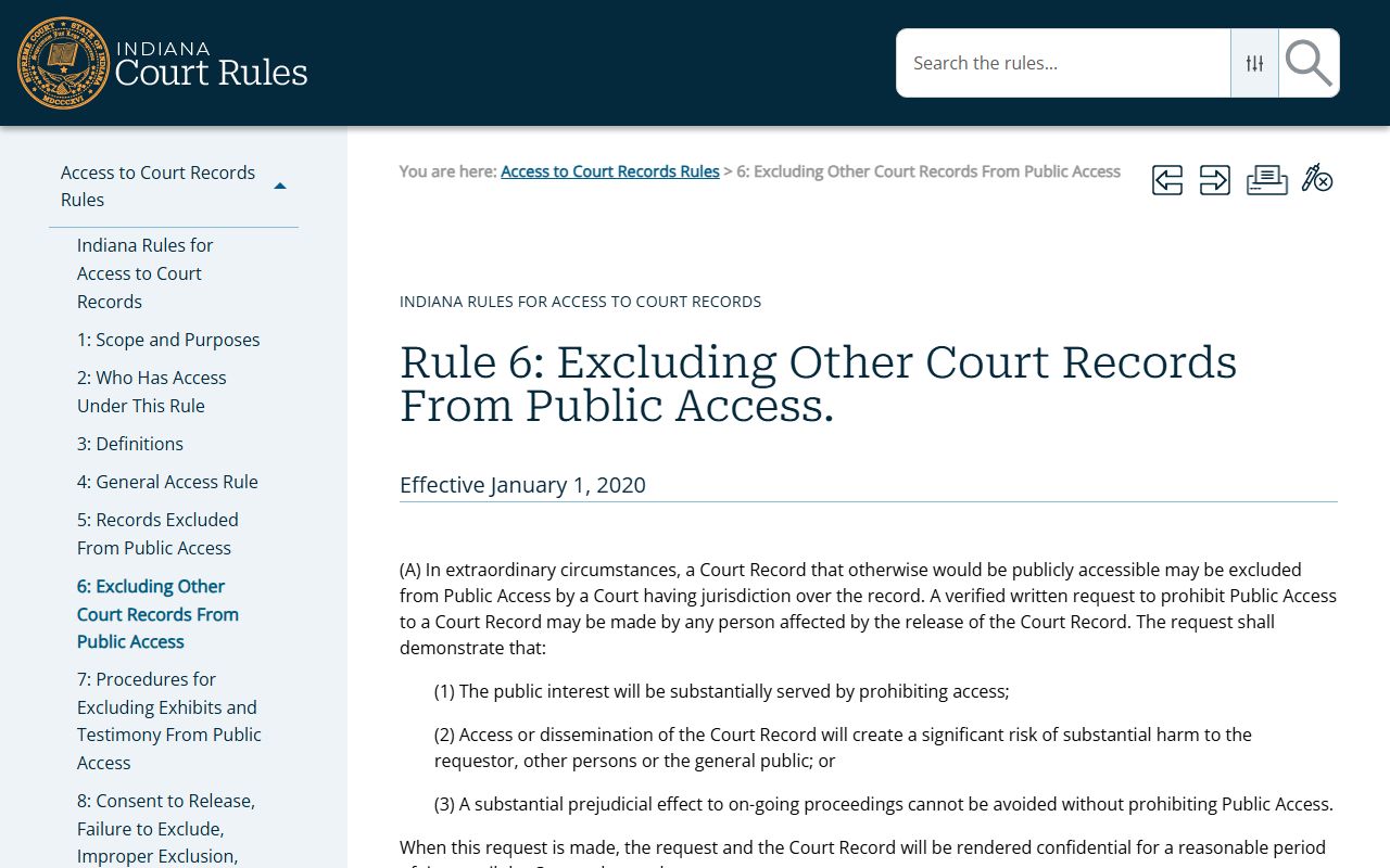 Daviess County court records Indiana Rule 6 exclusion process