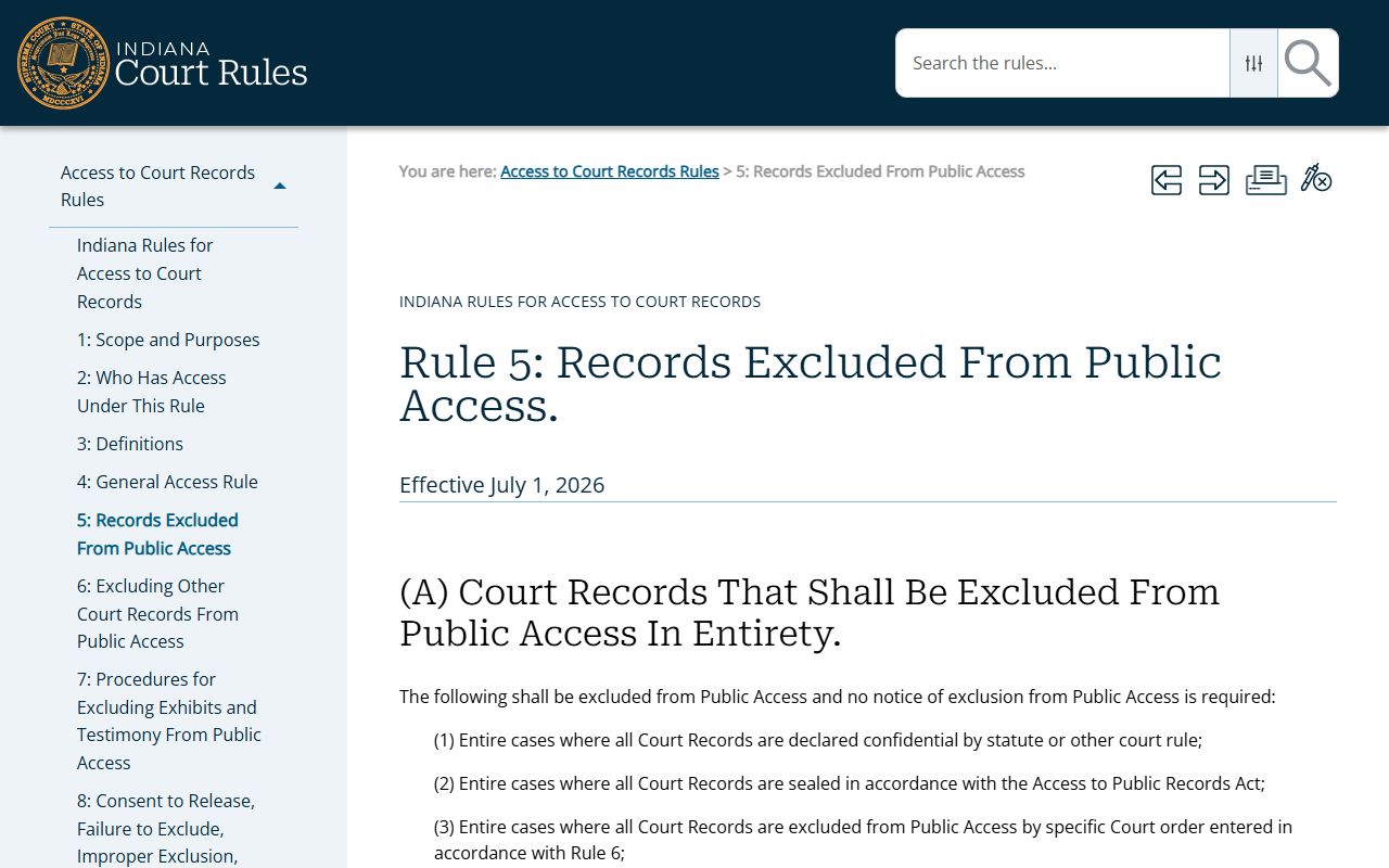 Daviess County court records Indiana Rule 5 access limits