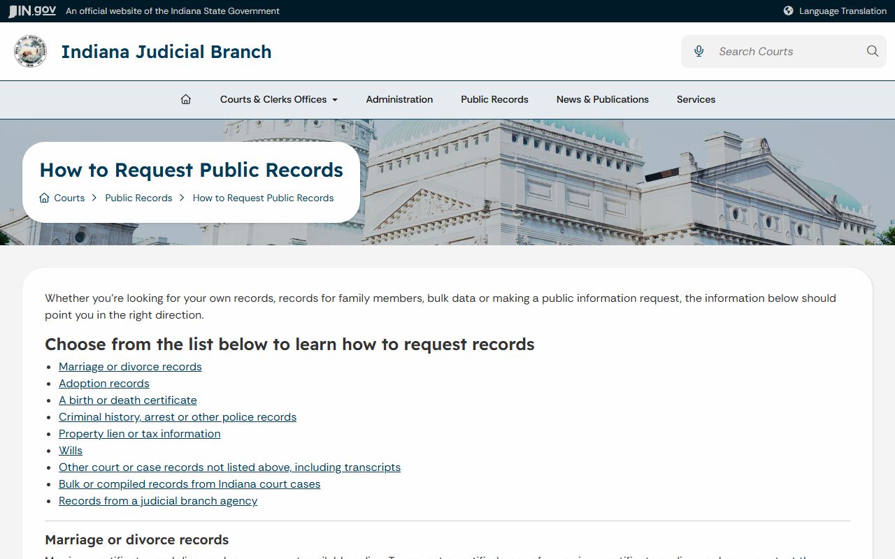 Daviess County court records Indiana public record request guidance