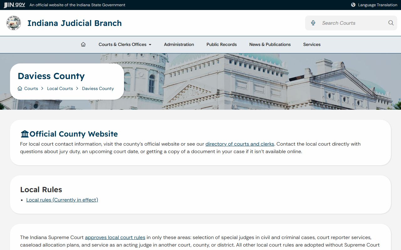 Daviess County court records Indiana Judicial Branch page