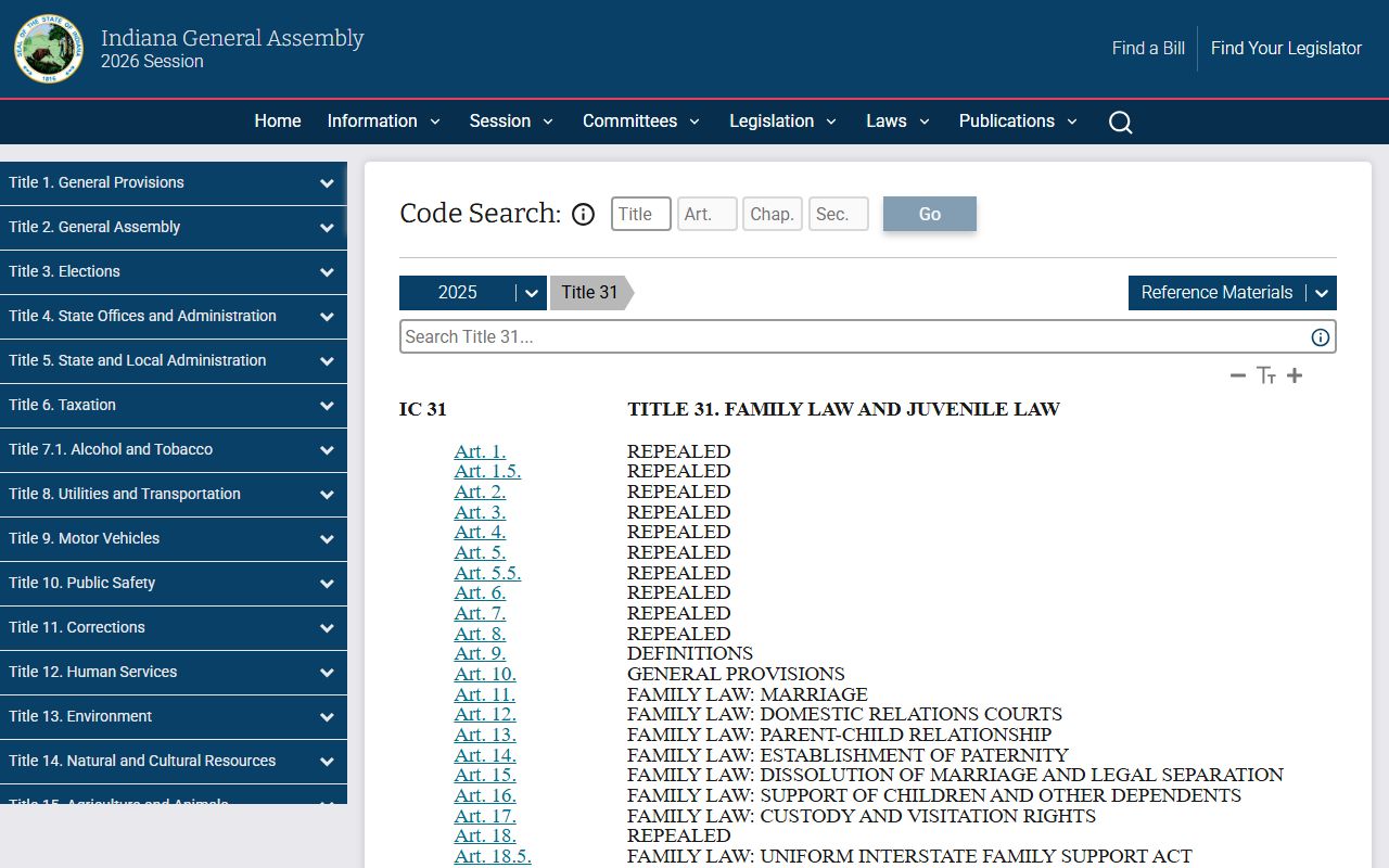 Daviess County marriage and divorce records Indiana Code Title 31 source