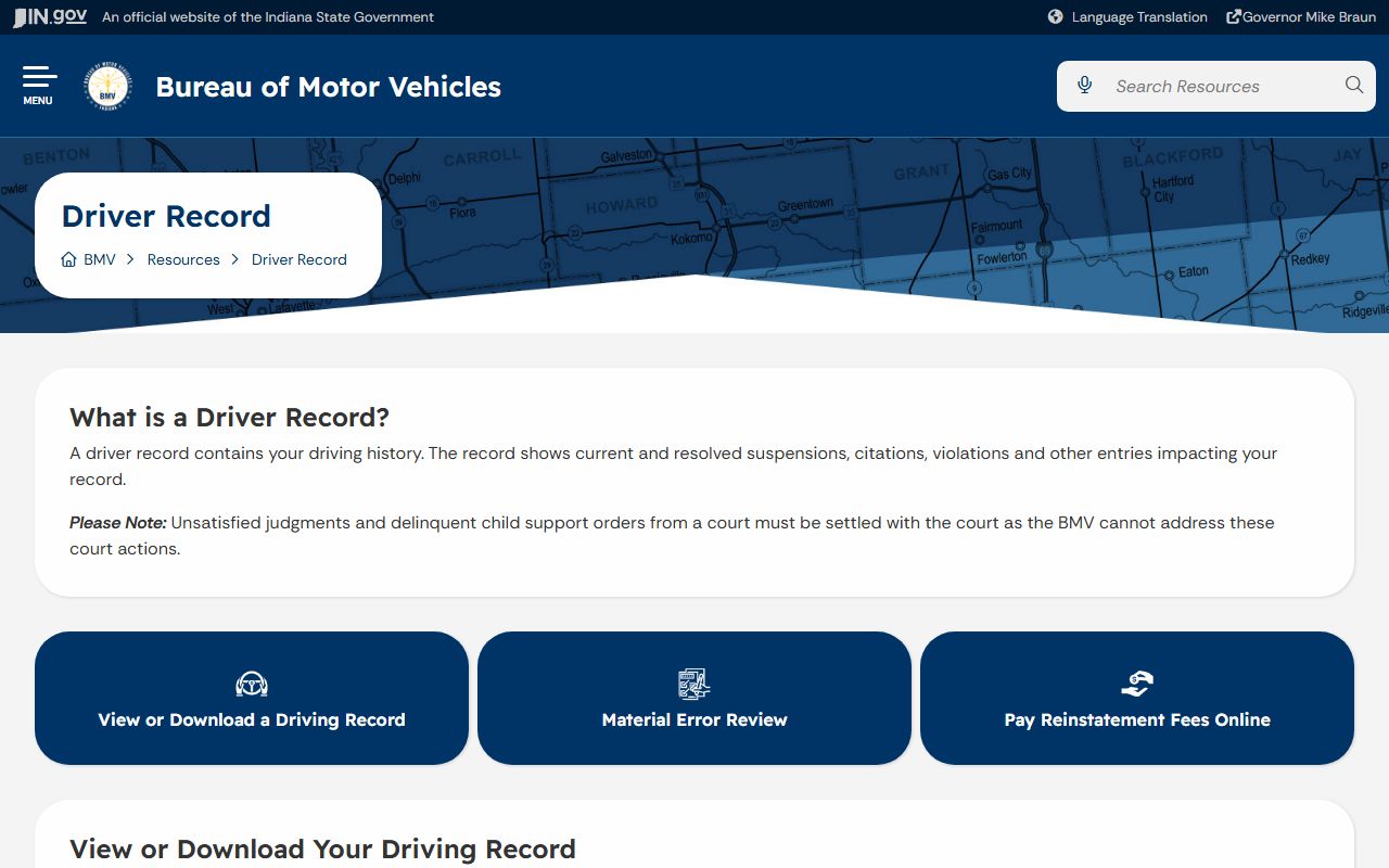 Daviess County traffic court records Indiana BMV driver record source